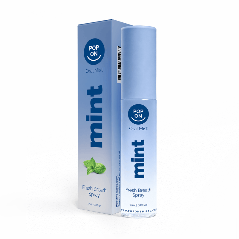 Mint fresh breath spray with packaging on a white background